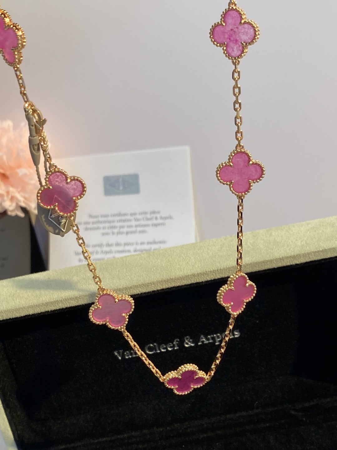 Van Cleef & Arpels Alhambra Pink Enamel Gold Necklace